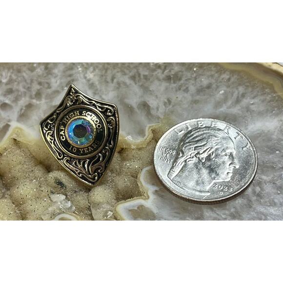 CAP HIGH SCHOOL Pin 10 Year Anniversary Faceted Stone Brooch Sheild Scroll Pin - Picture 7 of 7